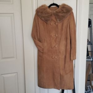Vintage 60s Suede Long Jacket Fur Collar Coat